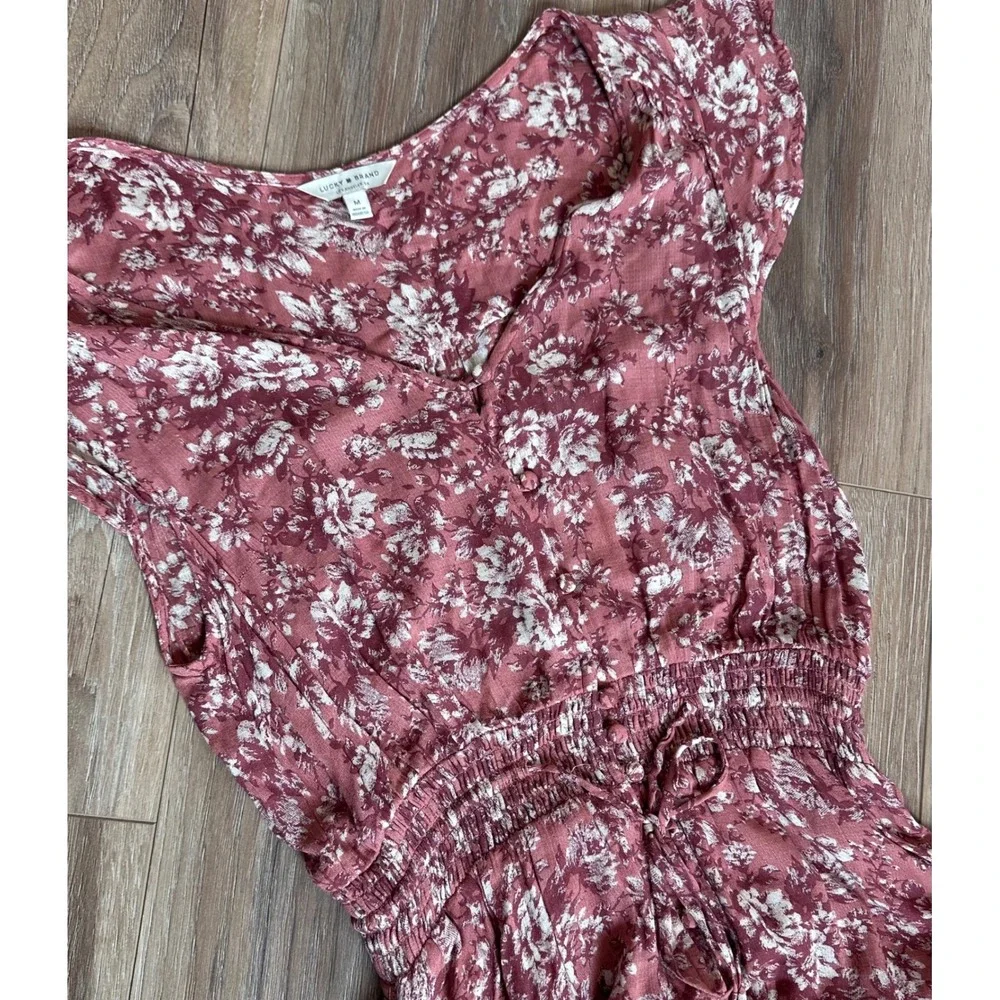 Lucky Brand High Low Midi Dress Smocked Waist Boho Cottagecore Romantic Casual
